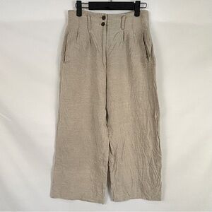 Wide Leg Cropped High Waisted Linen Pant